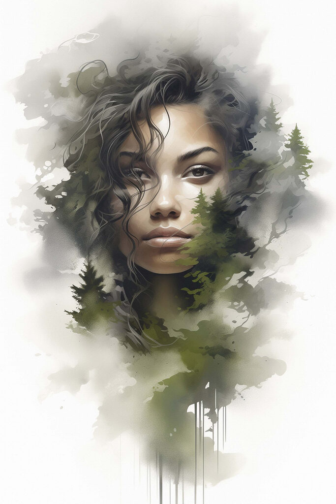 Woman's face with trees in the background
