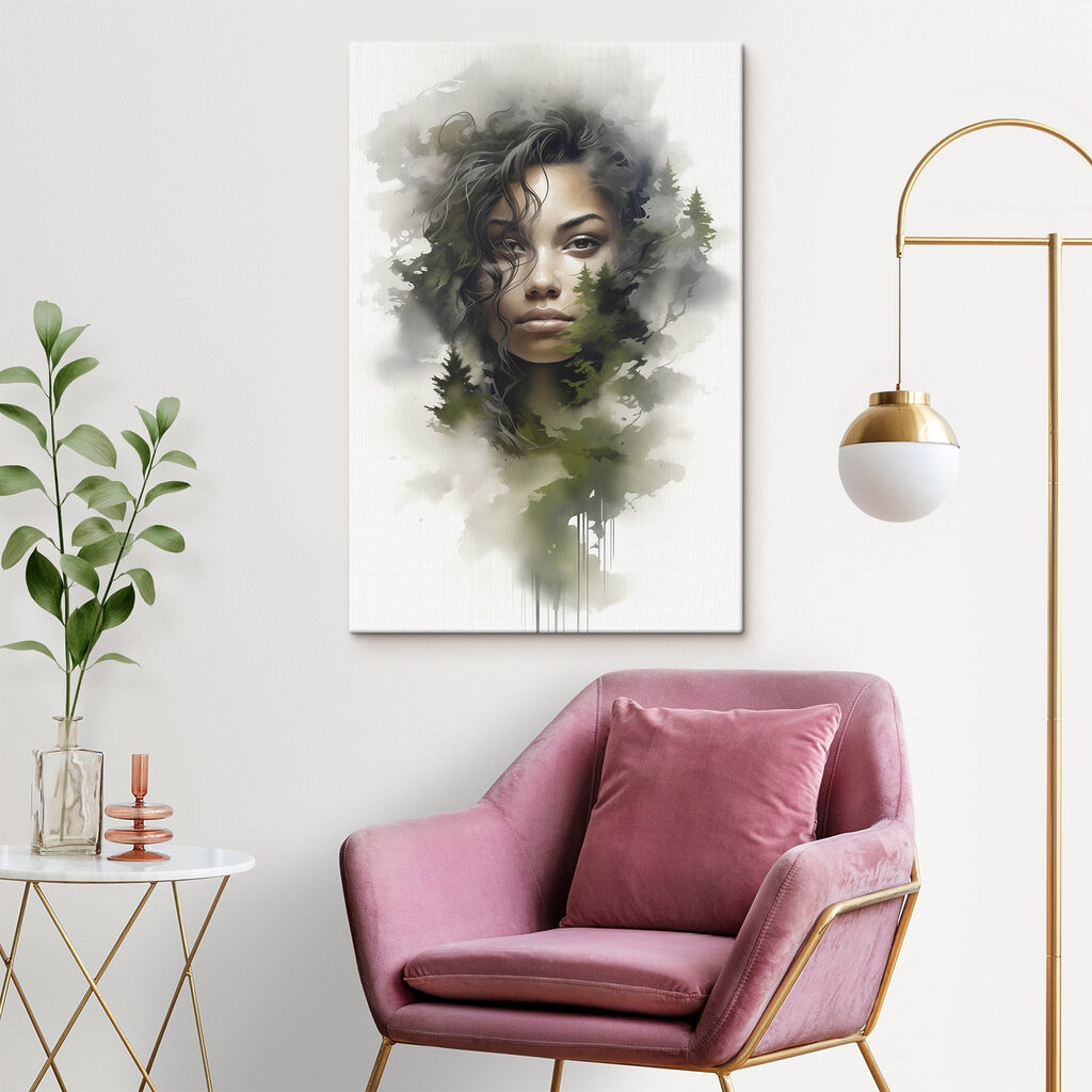 Woman's face with trees in the background