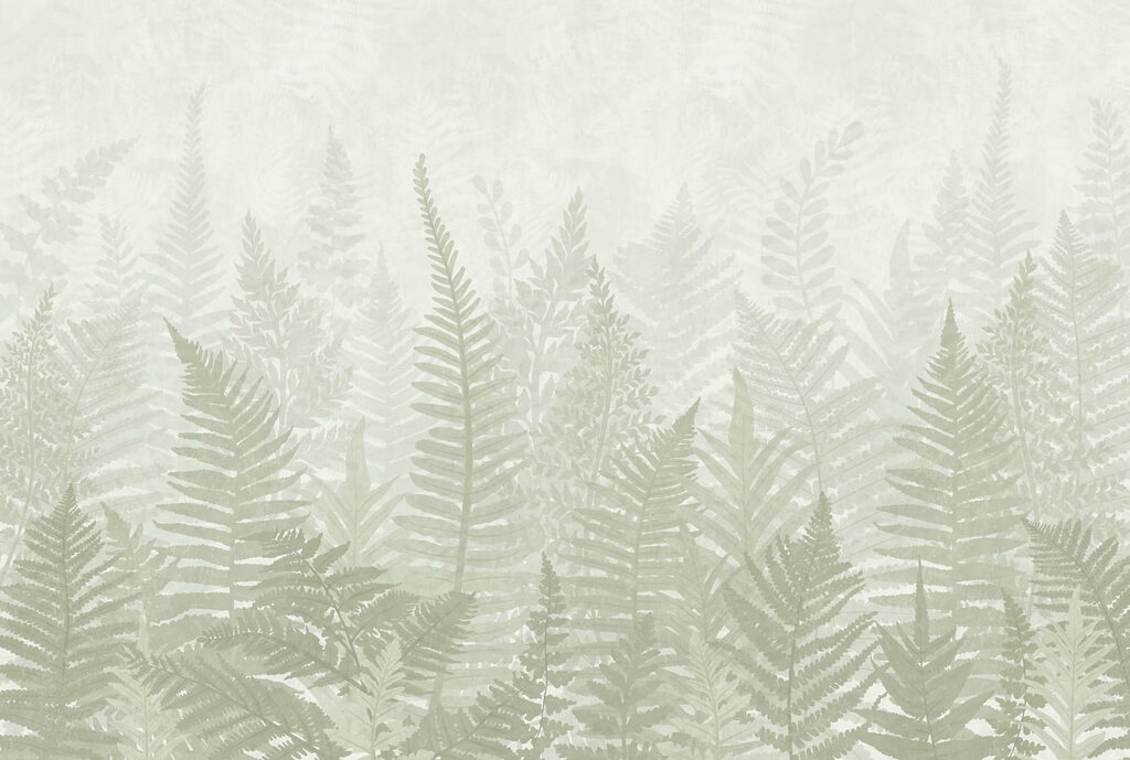 Fern leaves in a foggy environment
