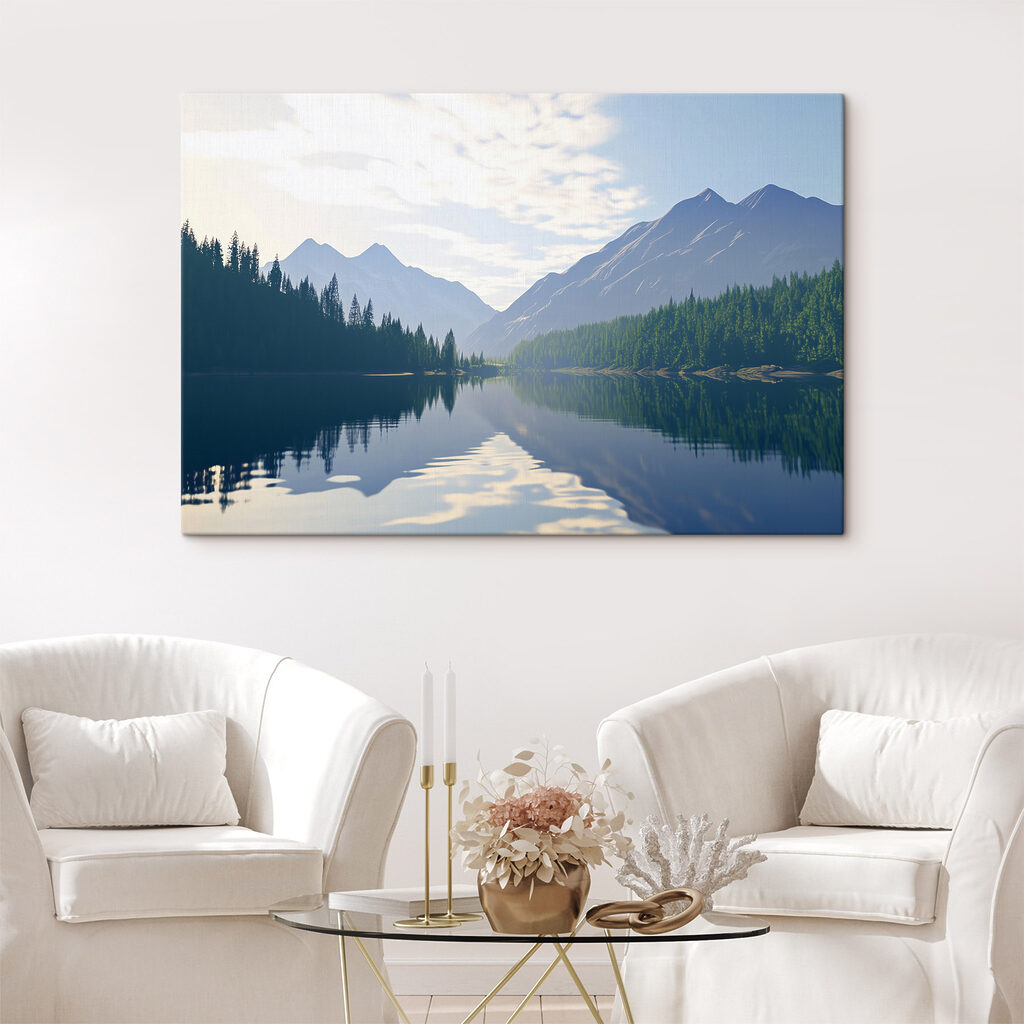 Lake with trees and mountains in the background Lake with trees and mountains in the background