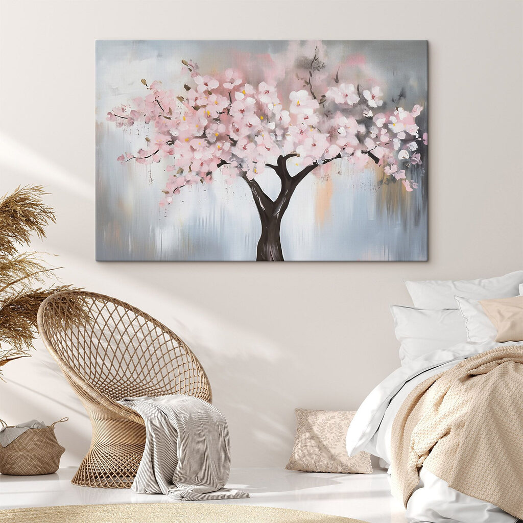 Painting of a tree with pink flowers