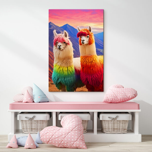 Two llamas with rainbow colored hair Two llamas with rainbow colored hair