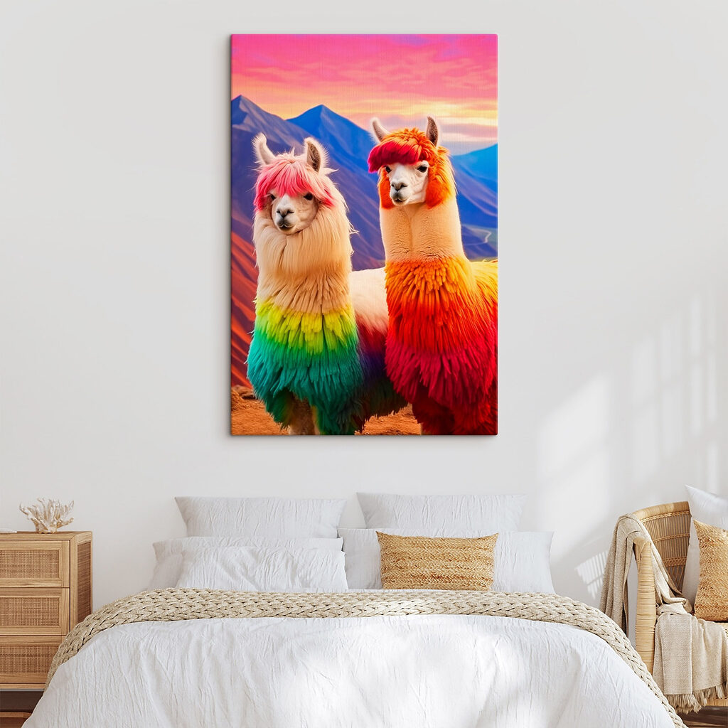Two llamas with rainbow colored hair Two llamas with rainbow colored hair