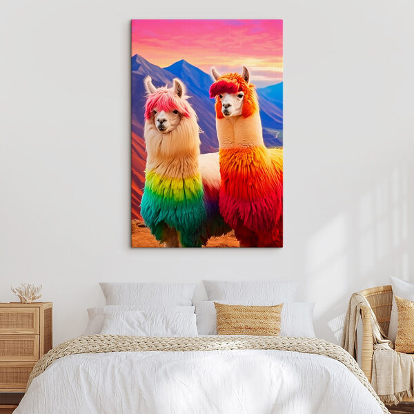 Two llamas with rainbow colored hair Two llamas with rainbow colored hair