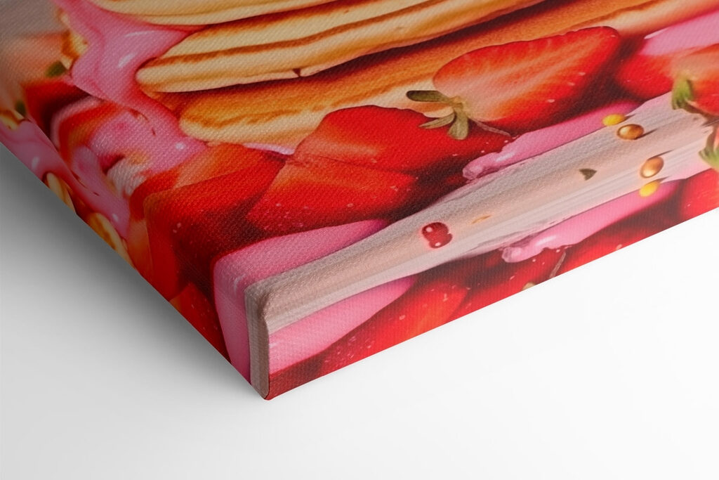 Stack of pancakes with pink frosting and strawberries Stack of pancakes with pink frosting and strawberries