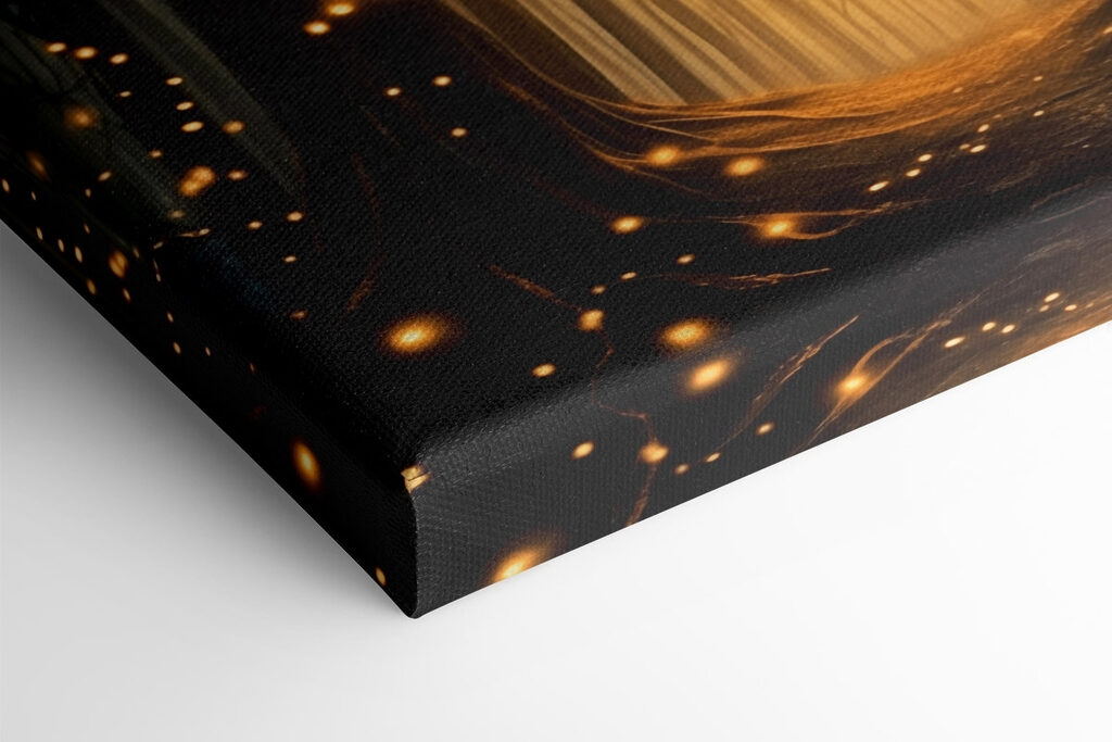 Path through a forest with many trees with lights