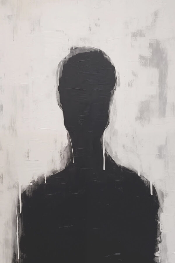 Black and white painting of a person's head Black and white painting of a person's head