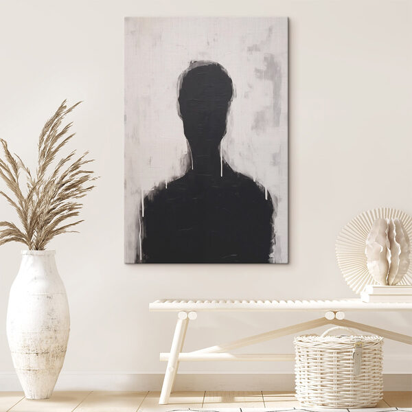 Black and white painting of a person's head Black and white painting of a person's head