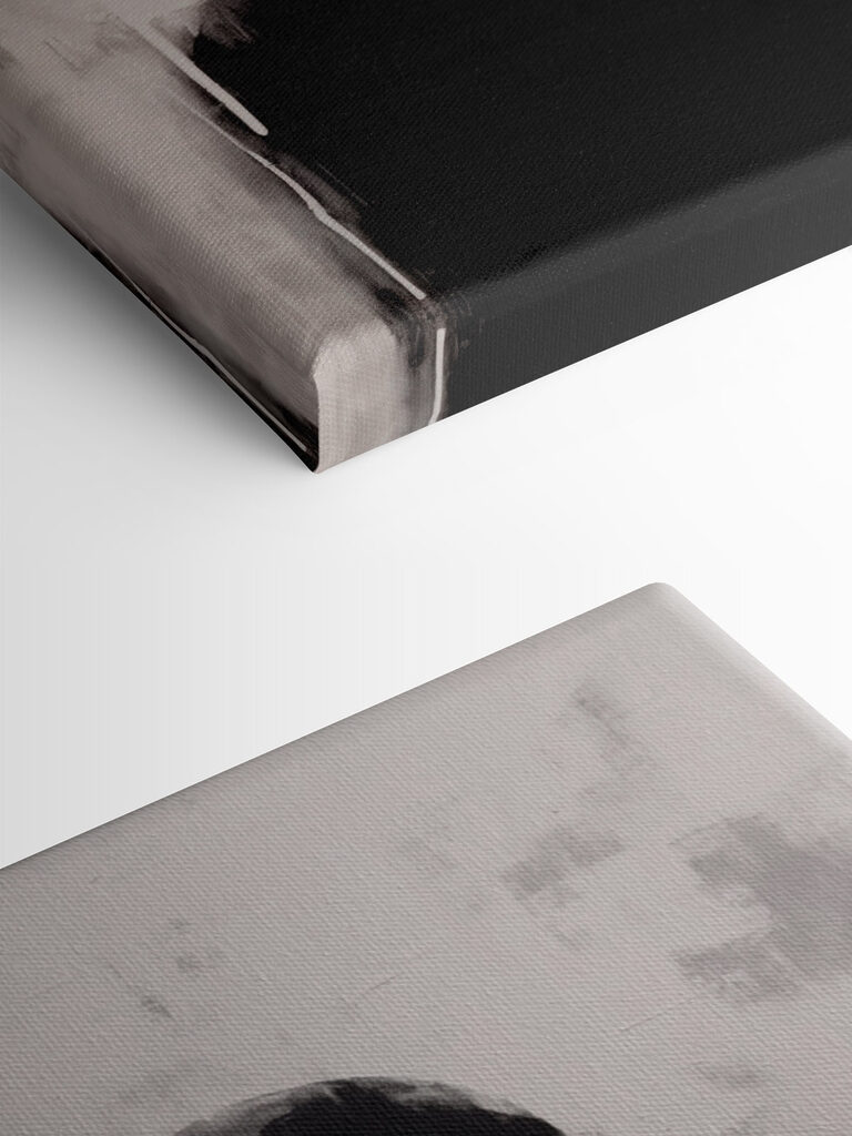 Black and white painting of a person's head