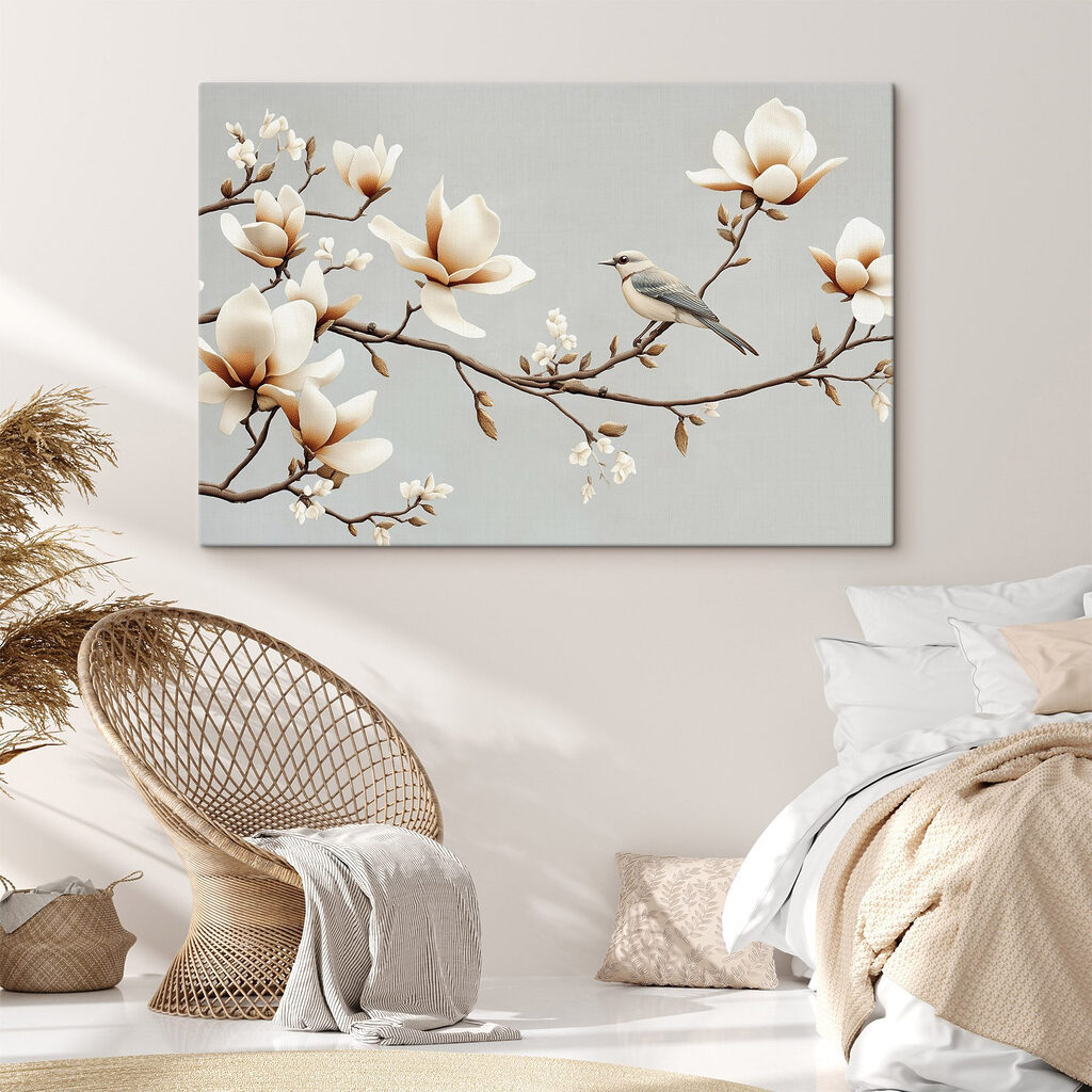 Bird on a branch with flowers Bird on a branch with flowers