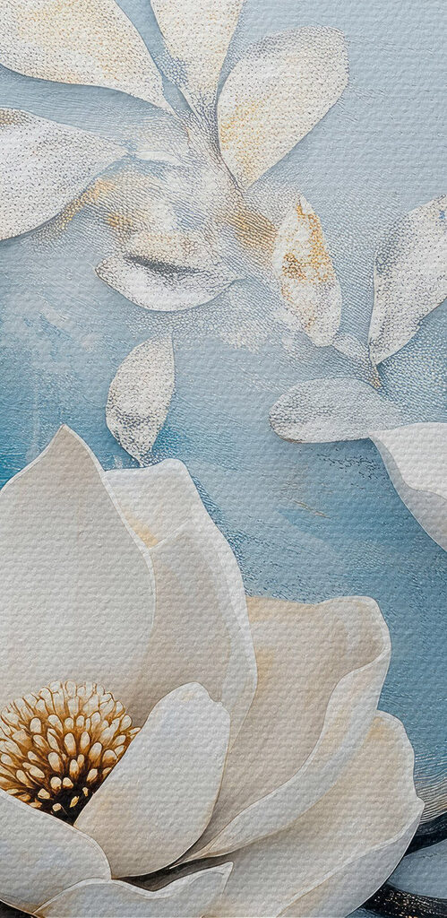 White flowers on a blue background