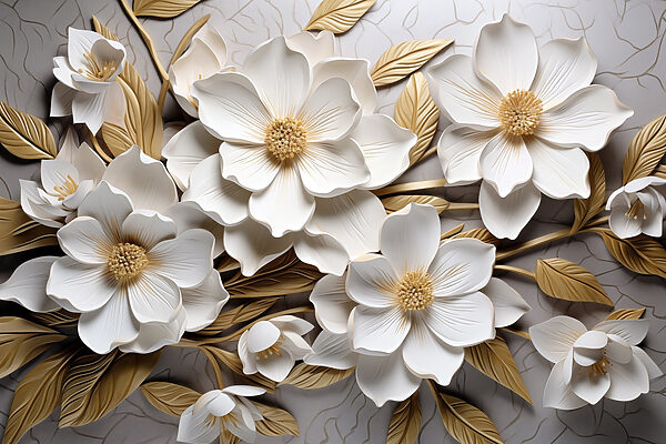 Group of white flowers and leaves Group of white flowers and leaves