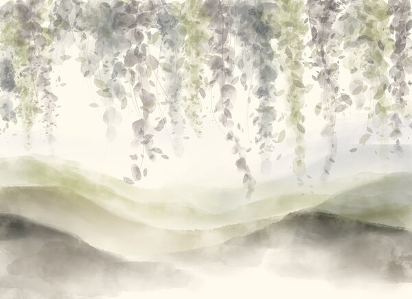 Painting of a landscape with leaves from the ceiling Painting of a landscape with leaves from the ceiling