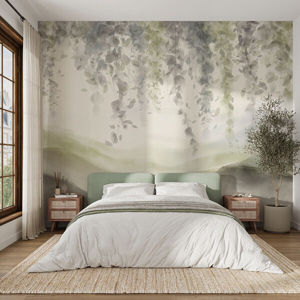 Painting of a landscape with leaves from the ceiling Painting of a landscape with leaves from the ceiling