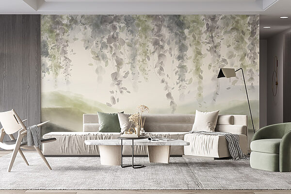 Painting of a landscape with leaves from the ceiling Painting of a landscape with leaves from the ceiling