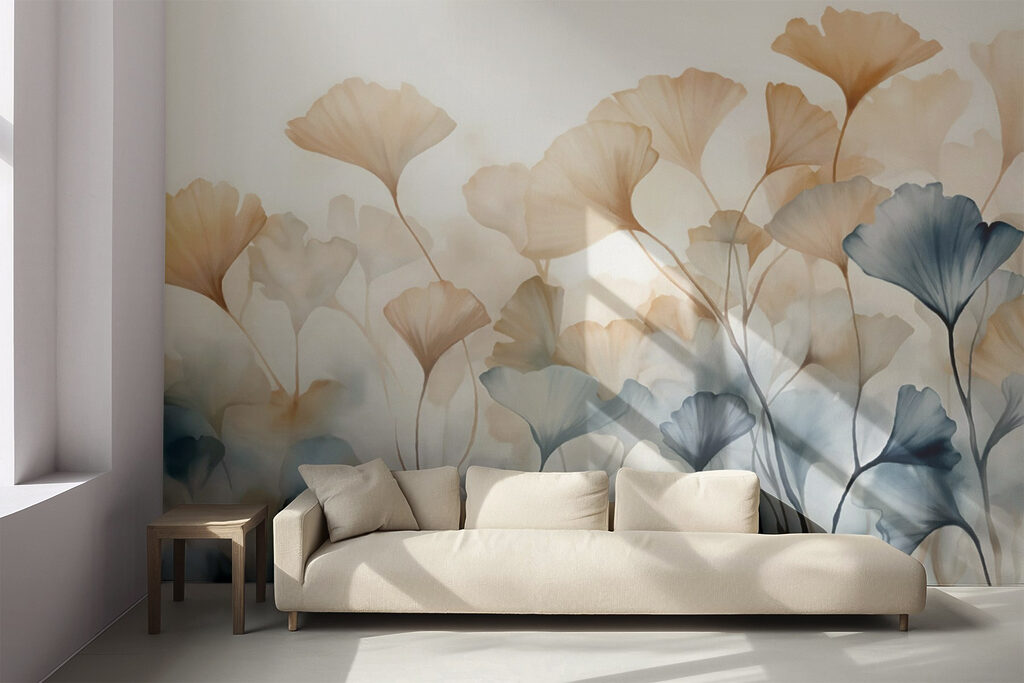 Painting of flowers with leaves