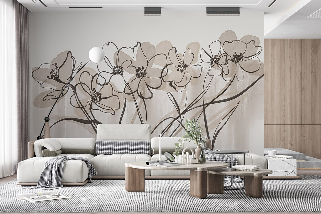 Line of flowers on a white background