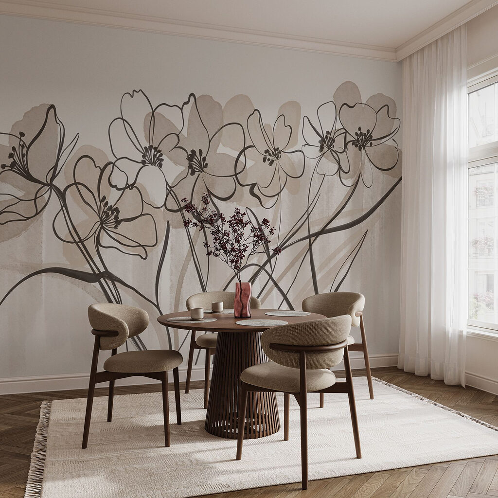 Line of flowers on a white background