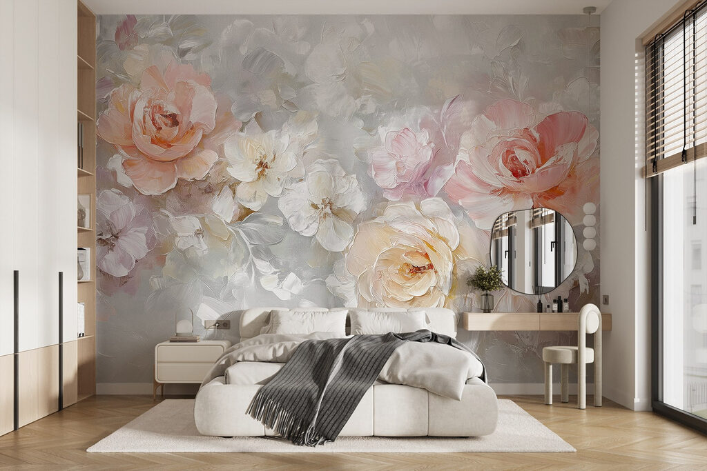 Painting of flowers on a white surface