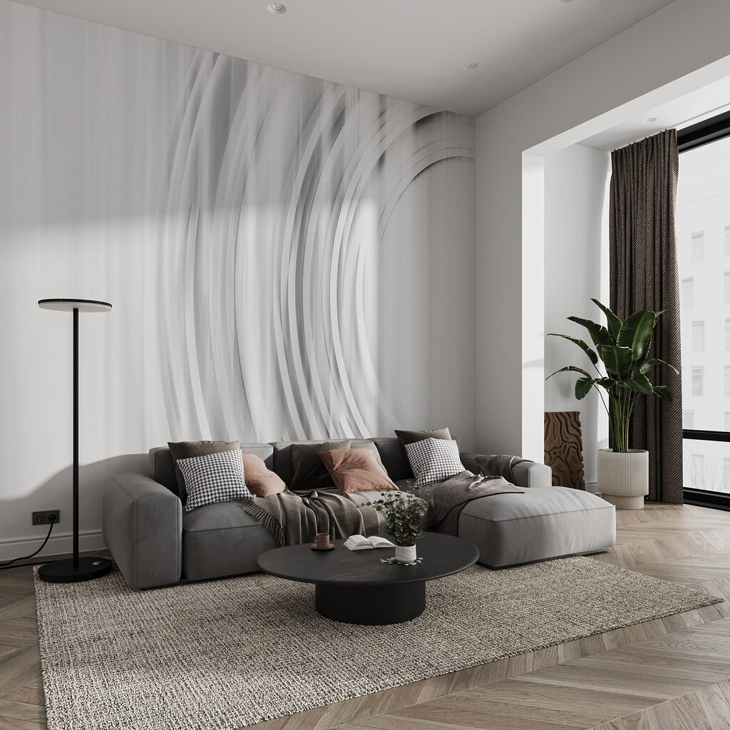 White and grey background with circles