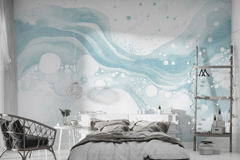 White and blue watercolor painting