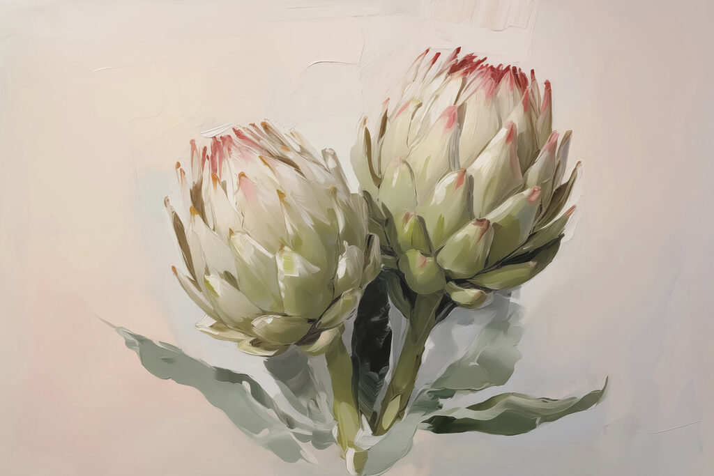 Art artichokes on a white background Art artichokes on a white background