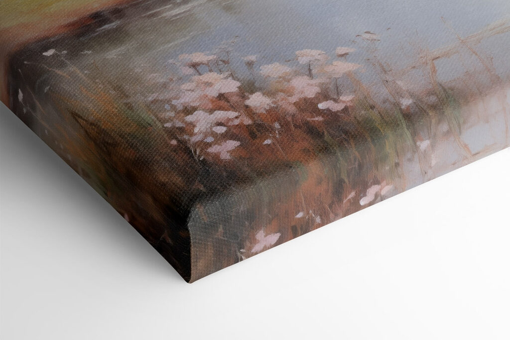 Painting of a river with trees and grass Painting of a river with trees and grass