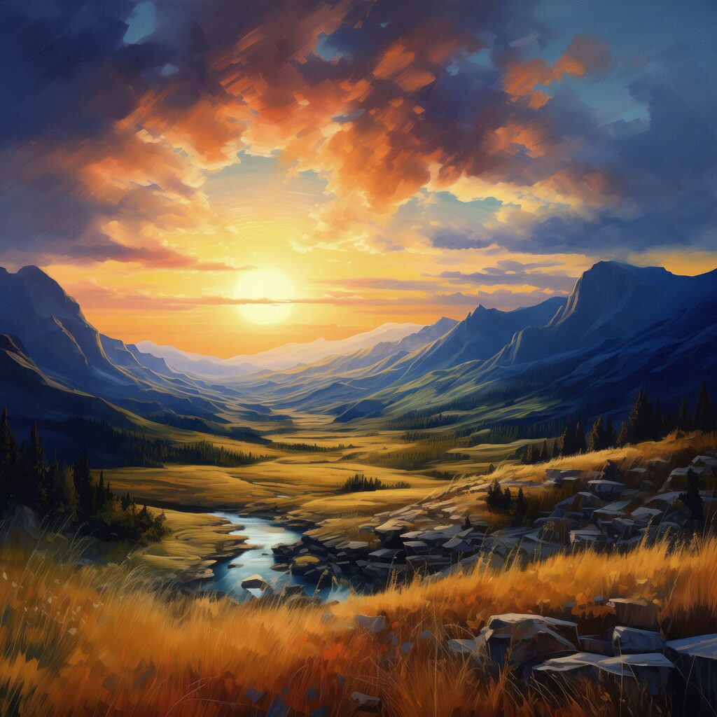 Landscape with a river and mountains Landscape with a river and mountains