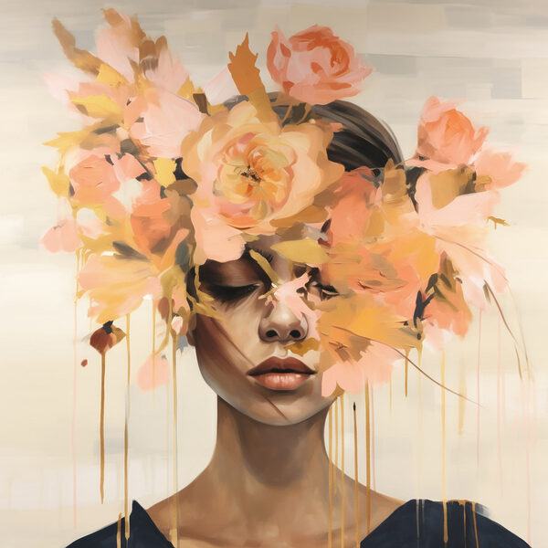Painting of a woman with flowers on her head Painting of a woman with flowers on her head