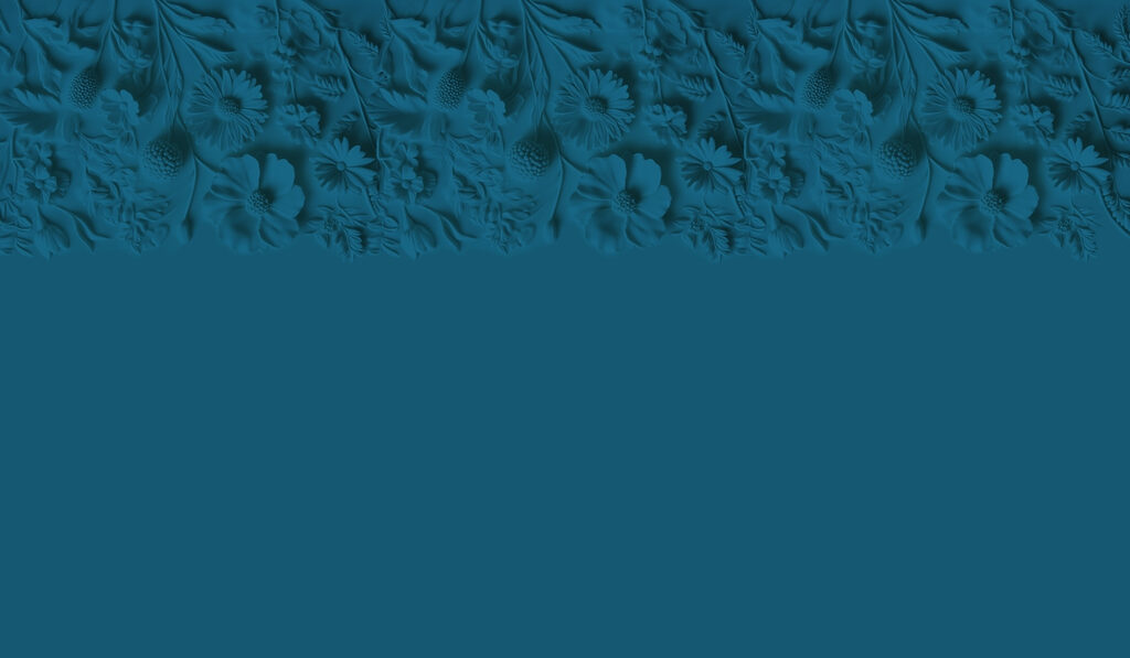 Blue background with flowers and leaves