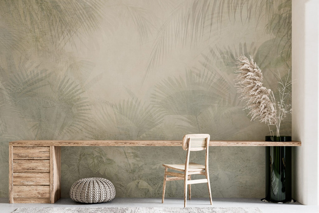 White background with palm leaves