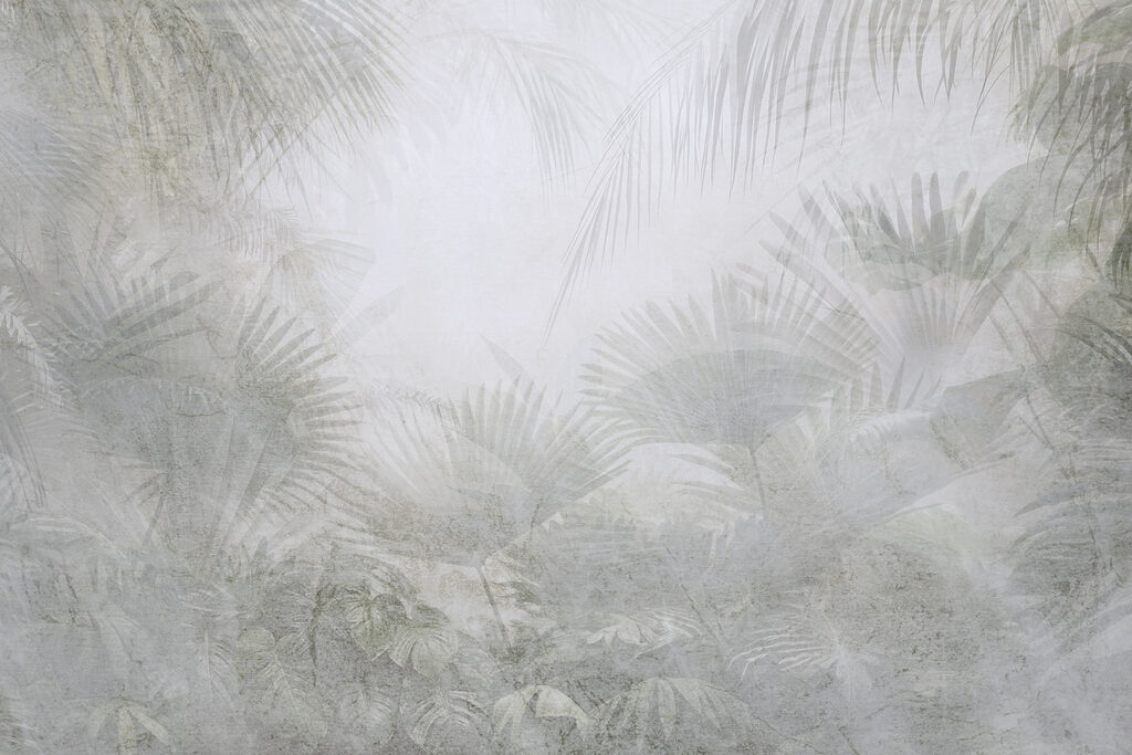 Foggy background with palm trees