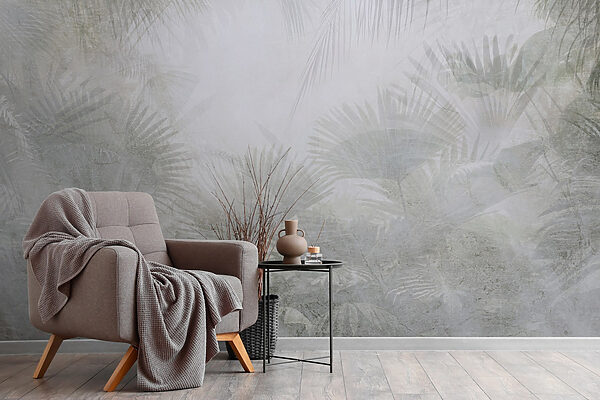 Foggy background with palm trees