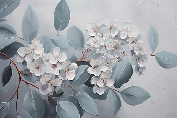 Painting of white flowers and leaves Painting of white flowers and leaves