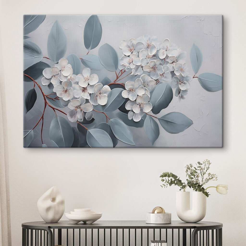 Painting of white flowers and leaves Painting of white flowers and leaves