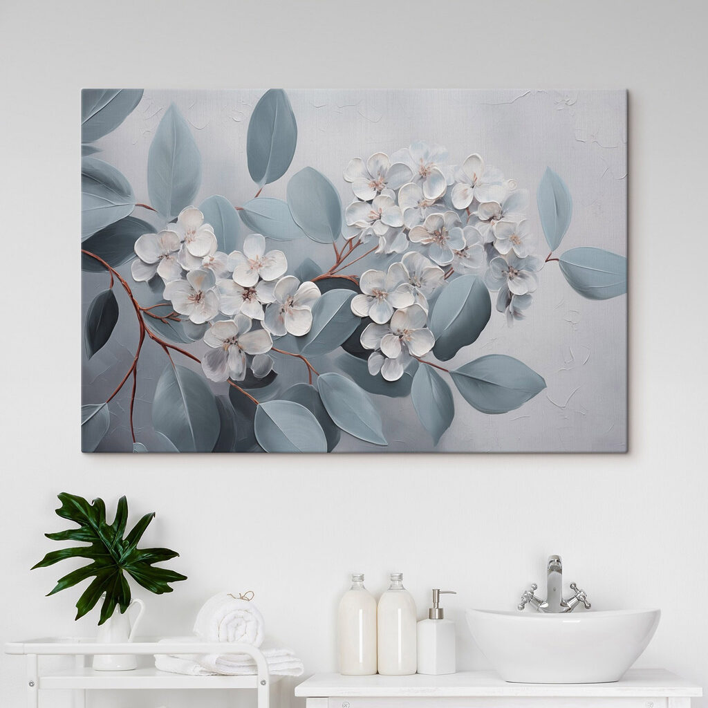 Painting of white flowers and leaves Painting of white flowers and leaves