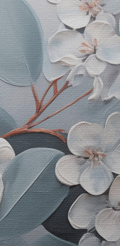 Painting of white flowers and leaves Painting of white flowers and leaves