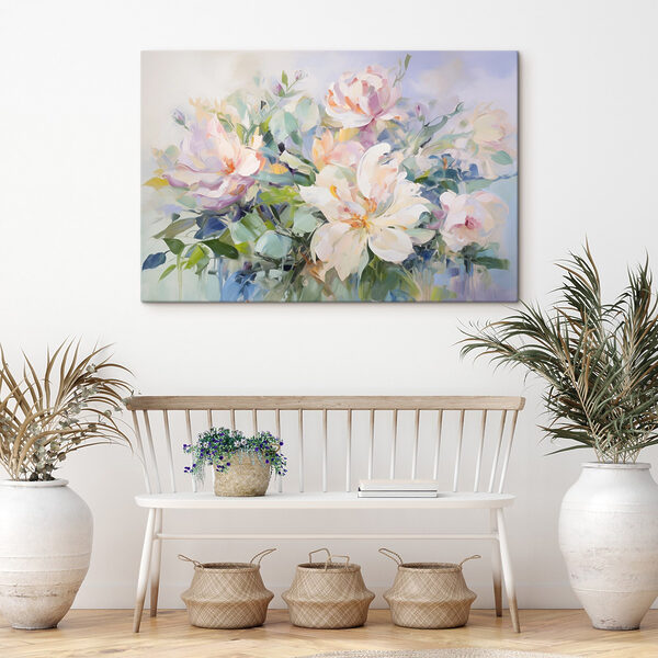 Painting of flowers on a blue background Painting of flowers on a blue background