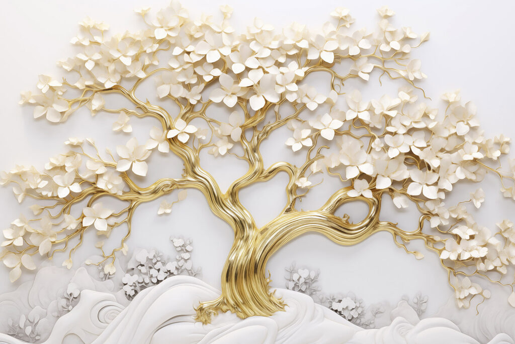 Tree with white leaves and flowers Tree with white leaves and flowers