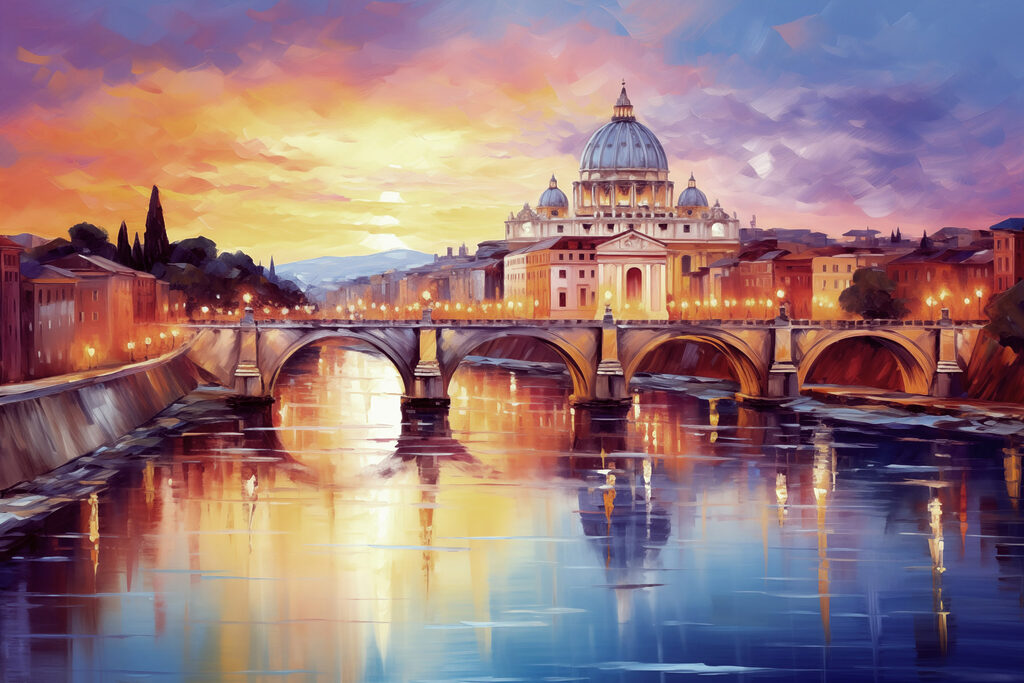 Bridge over a river with a building in the background