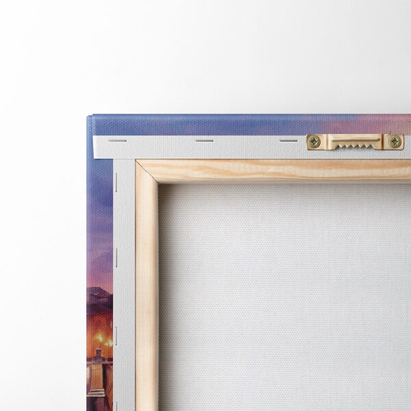 Bridge over a river with a building in the background