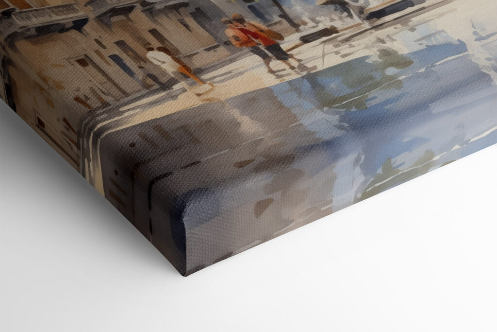 Watercolor of a building with a fountain in front of it