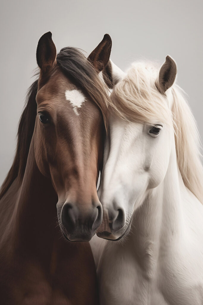 Two horses with their heads together