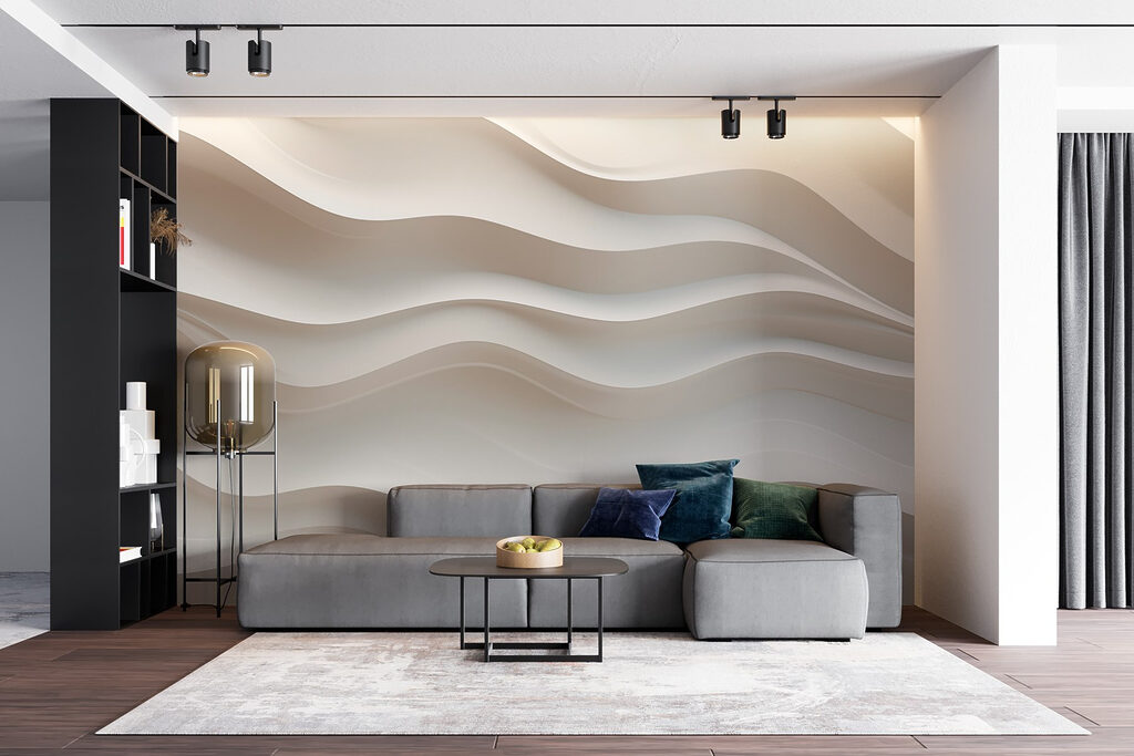 White wall with wavy lines White wall with wavy lines