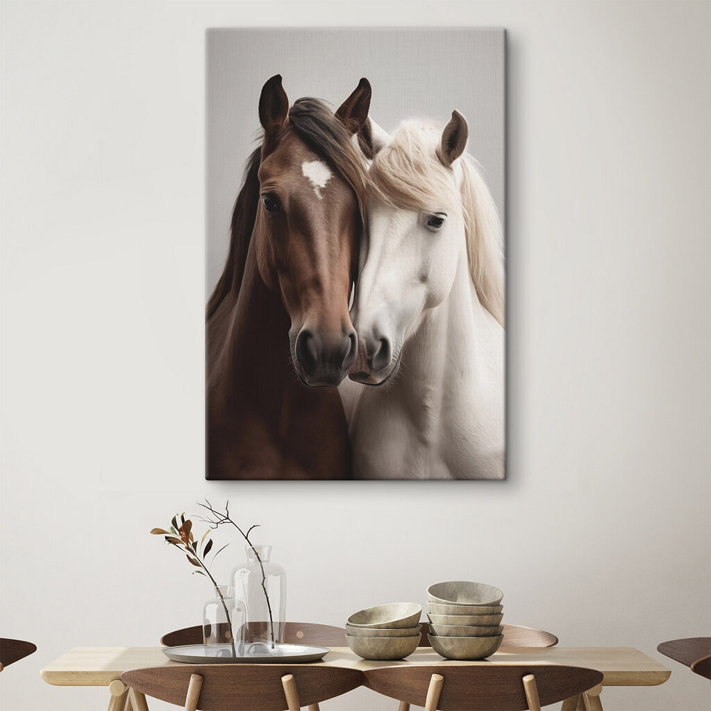 Two horses with their heads together