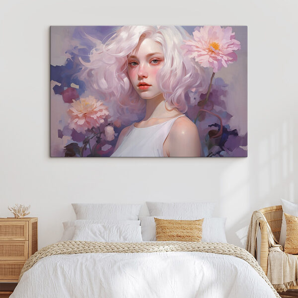 Woman with pink hair and pink flowers Woman with pink hair and pink flowers