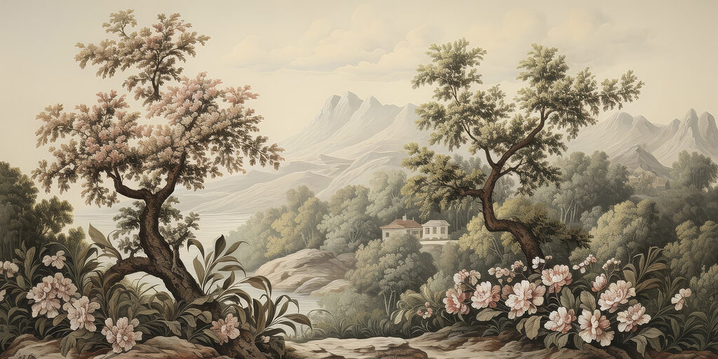 Landscape with trees and flowers Landscape with trees and flowers
