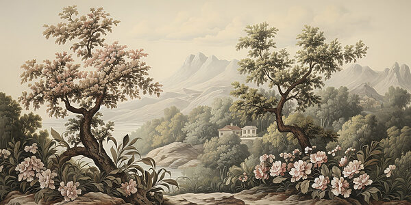 Landscape with trees and flowers Landscape with trees and flowers