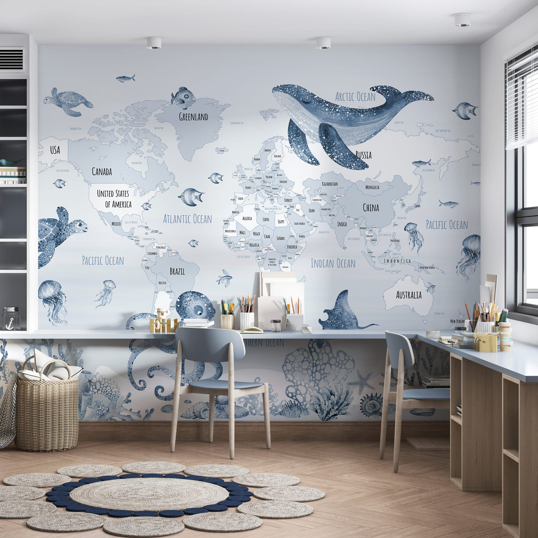 Map of the world with sea animals Map of the world with sea animals