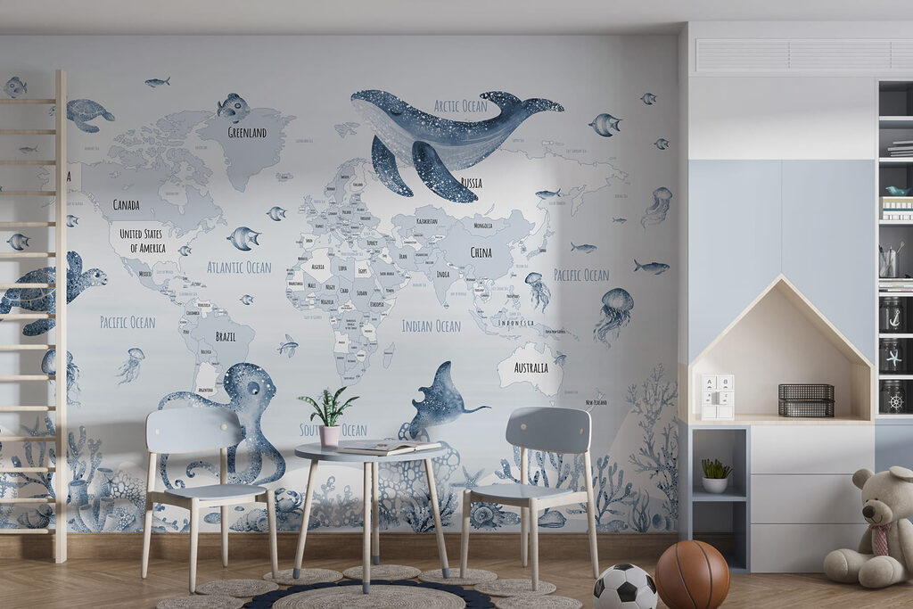 Map of the world with sea animals Map of the world with sea animals